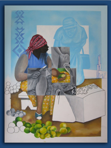 Vendeuse de fruit Peinture intitulée "Vendeuse de fruit" par Nourou Dine Ichola, Œuvre d'art originale, Acrylique
