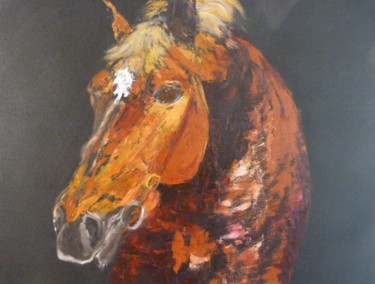Painting titled "CHEVAL" by Myriam Nouvel, Original Artwork, Oil