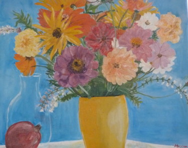 Painting titled "Bouquet floral" by Myriam Nouvel, Original Artwork, Oil