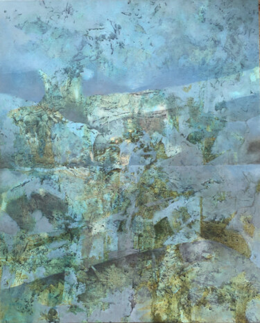 Peinture intitulée "paysage bleu" par Laurence Nouzillat, Œuvre d'art originale, Huile Monté sur Panneau de bois