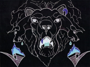 Drawing titled "Dogfaced Lion Blck…" by Nova B, Original Artwork