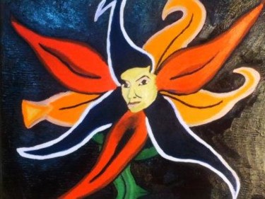 Painting titled "Face in the Flower" by Nova B, Original Artwork, Oil