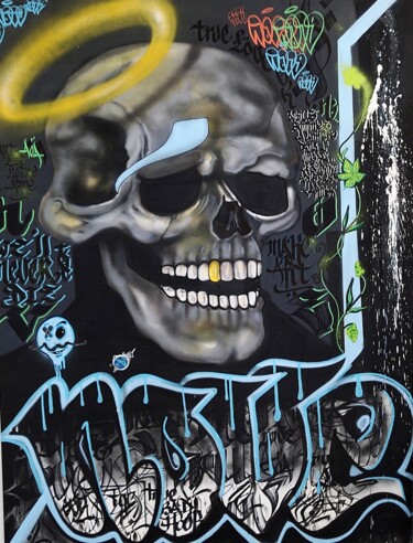 Painting titled "We'll never die" by Nove, Original Artwork, Spray paint Mounted on Wood Stretcher frame