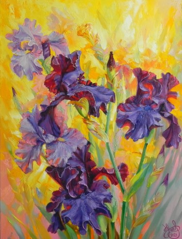 Peinture intitulée ""Blooming irises" F…" par Novikovartfamily, Œuvre d'art originale, Huile