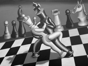 Painting titled "NOCHE DE TANGO-CHESS" by Marcelo Novo, Original Artwork, Acrylic Mounted on Wood Stretcher frame