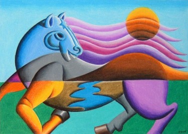 Dibujo titulada "Horse in a Landscape" por Marcelo Novo, Obra de arte original