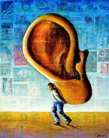 Malerei mit dem Titel "HEAVY LISTENING" von Marcelo Novo, Original-Kunstwerk