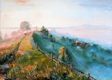 Картина под названием "Foggy morning" - Tatyana Zorina, Подлинное произведение искусства, Масло