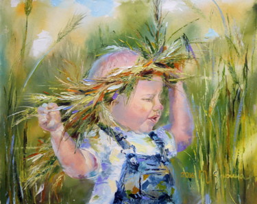 Painting titled "Wheat wreath" by Tatyana Zorina, Original Artwork, Oil