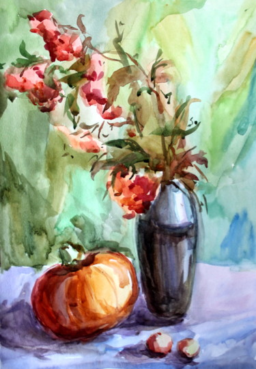 Картина под названием "Charity. Pumpkin" - Tatyana Zorina, Подлинное произведение искусства, Акварель
