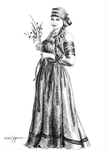 Disegno intitolato "Wildflowers" da Tatyana Zorina, Opera d'arte originale, Inchiostro