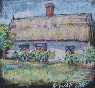 Painting titled "village" by Maksym Syrota, Original Artwork, Pastel