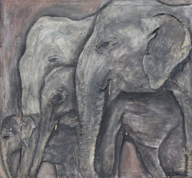 Elephant family Peinture intitulée "Elephant family" par Nilanga Ranasinghe, Œuvre d'art originale, Acrylique