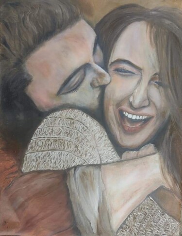 Картина под названием "Indian couple" - Nilanga Ranasinghe, Подлинное произведение искусства, Масло Установлен на Другая жес…