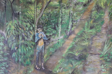 Peinture intitulée "Child in wild" par Nilanga Ranasinghe, Œuvre d'art originale, Huile