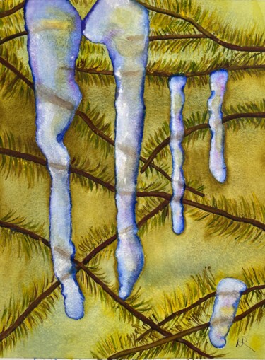 Painting titled "Icicles" by Nancy Riedell, Original Artwork, Watercolor