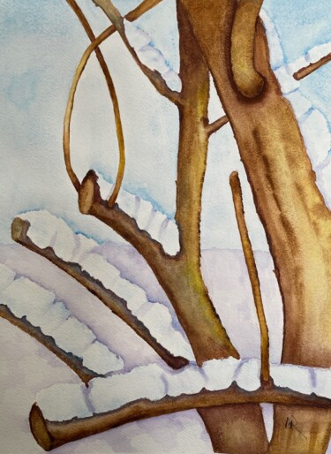 Картина под названием "Snowy Tree Limbs" - Nancy Riedell, Подлинное произведение искусства, Акварель