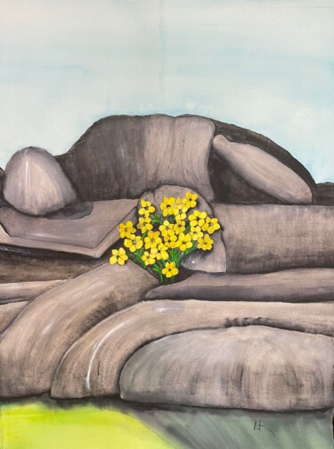 Pintura intitulada "Birnham Rocks and Y…" por Nancy Riedell, Obras de arte originais, Aquarela