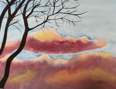 Painting titled "Nevada Sunset" by Nancy Riedell, Original Artwork, Watercolor