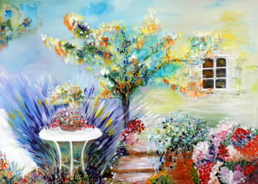 Peinture intitulée "Mes jardins en déli…" par Nicole Spiraers, Œuvre d'art originale, Acrylique Monté sur Châssis en bois