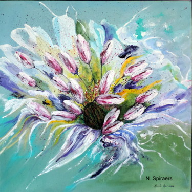 Painting titled "Promesse de fleur..…" by Nicole Spiraers, Original Artwork, Acrylic Mounted on Wood Stretcher frame