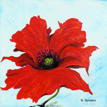 Painting titled "Coquelicot 6" by Nicole Spiraers, Original Artwork, Acrylic Mounted on Wood Stretcher frame