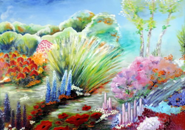 Peinture intitulée "Mes jardins en déli…" par Nicole Spiraers, Œuvre d'art originale, Acrylique Monté sur Châssis en bois