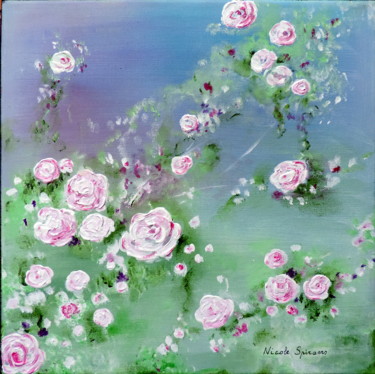 Painting titled "Dans mon jardin d'h…" by Nicole Spiraers, Original Artwork, Acrylic Mounted on Wood Stretcher frame