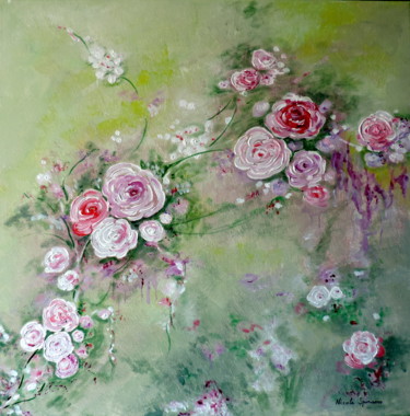 Painting titled "Dans mon jardin d'h…" by Nicole Spiraers, Original Artwork, Acrylic Mounted on Wood Stretcher frame