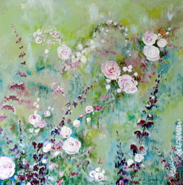 Painting titled "Dans mon jardin d'h…" by Nicole Spiraers, Original Artwork, Acrylic Mounted on Wood Stretcher frame