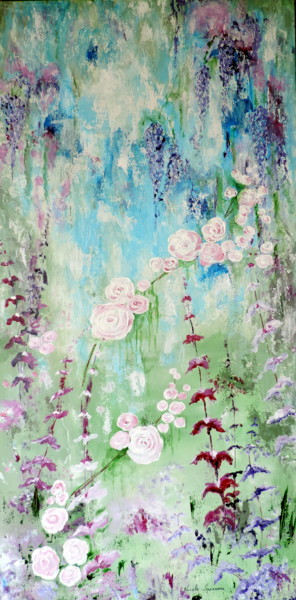 Painting titled "Dans mon jardin d'h…" by Nicole Spiraers, Original Artwork, Acrylic Mounted on Wood Stretcher frame