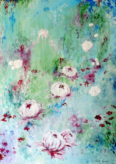 Painting titled "A Fleur de toi....…" by Nicole Spiraers, Original Artwork, Acrylic Mounted on Wood Stretcher frame