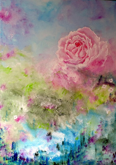 Painting titled "Le parfum d'une rose" by Nicole Spiraers, Original Artwork, Acrylic Mounted on Wood Stretcher frame