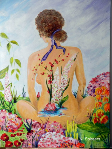 Painting titled "Flore dans son jard…" by Nicole Spiraers, Original Artwork
