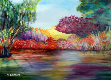 Peinture intitulée "Bords d'étang" par Nicole Spiraers, Œuvre d'art originale