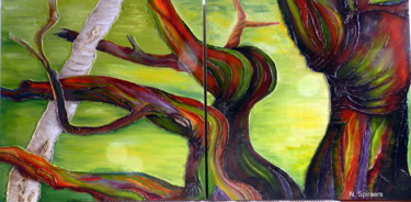 Peinture intitulée "Tronc d'eucalyptus…" par Nicole Spiraers, Œuvre d'art originale, Acrylique