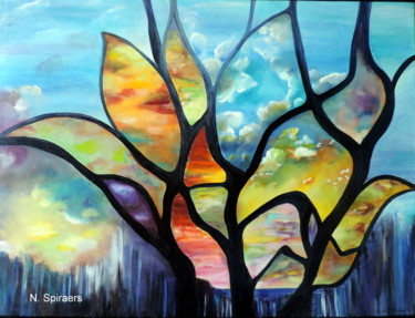 Картина под названием "Fleur de l'aube" - Nicole Spiraers, Подлинное произведение искусства, Акрил Установлен на Деревянная…