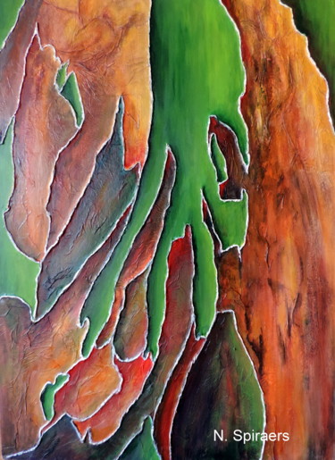 Peinture intitulée "Ecorce d'eucalyptus…" par Nicole Spiraers, Œuvre d'art originale, Acrylique