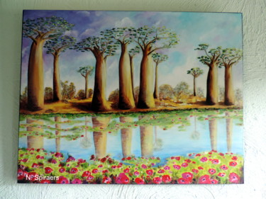 Painting titled "Le miroir des baoba…" by Nicole Spiraers, Original Artwork, Acrylic Mounted on Wood Stretcher frame