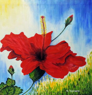 Painting titled "Hibiscus" by Nicole Spiraers, Original Artwork, Acrylic Mounted on Wood Stretcher frame