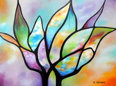 Painting titled "Fleur de mai" by Nicole Spiraers, Original Artwork, Acrylic Mounted on Wood Stretcher frame