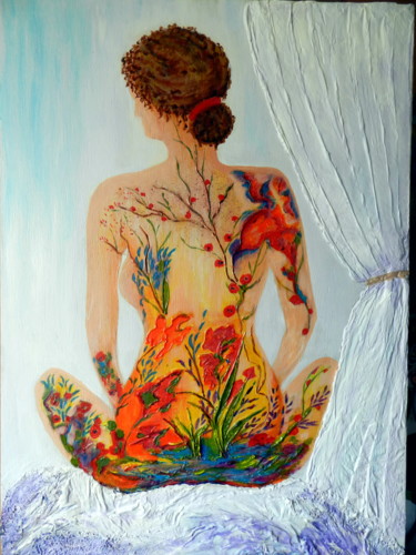 Peinture intitulée "Une femme à sa fenê…" par Nicole Spiraers, Œuvre d'art originale, Acrylique