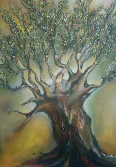 Painting titled "The sacred tree" by Despoina Ntarda, Original Artwork, Acrylic