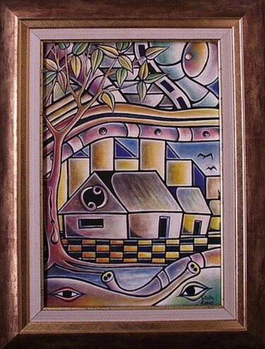 Painting titled "Le village abandonn…" by Ntota, Original Artwork