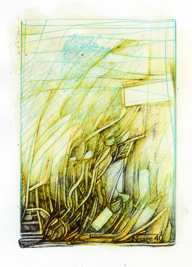 Zeichnungen mit dem Titel "Les Algues au rythme" von Nuage 40, Original-Kunstwerk, Kugelschreiber