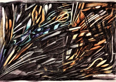 Рисунок под названием "rentrer dans la ter…" - Nuage 40, Подлинное произведение искусства, Шариковая ручка