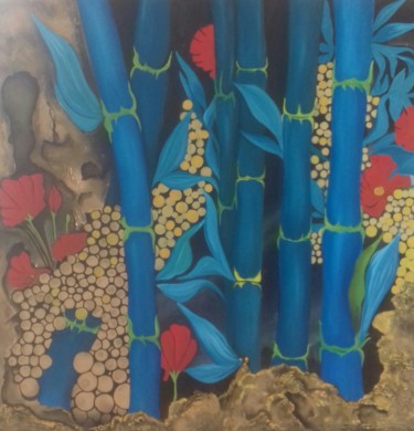 Pittura intitolato "blue-bamboo.jpg" da Aa. Meriem, Opera d'arte originale