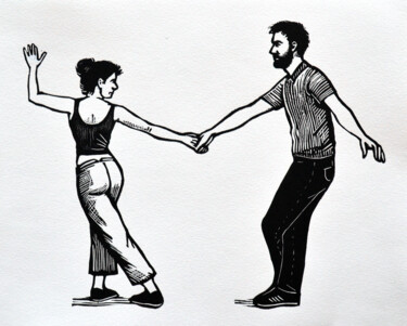 Gravures & estampes intitulée "Lindy hop I" par Nubia Ozzi, Œuvre d'art originale, Linogravures