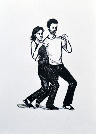 Printmaking titled "Lindy hop III" by Nubia Ozzi, Original Artwork, Linocuts
