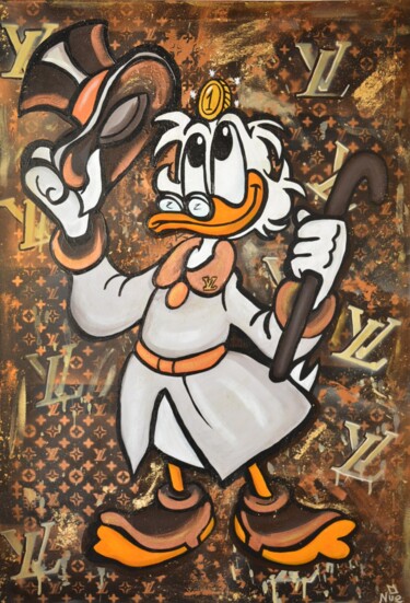 Painting titled "uncle scrooge loves…" by Antonella Castrovillari, Original Artwork, Acrylic Mounted on Wood Stretcher frame